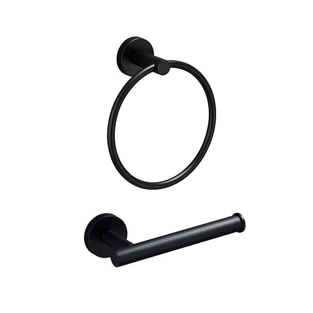 USHOWER 2 Piece Bathroom Hardware Set, Matte Black Towel Ring and Toilet Paper Holder, Modern Style Bathroom Accessories Kit