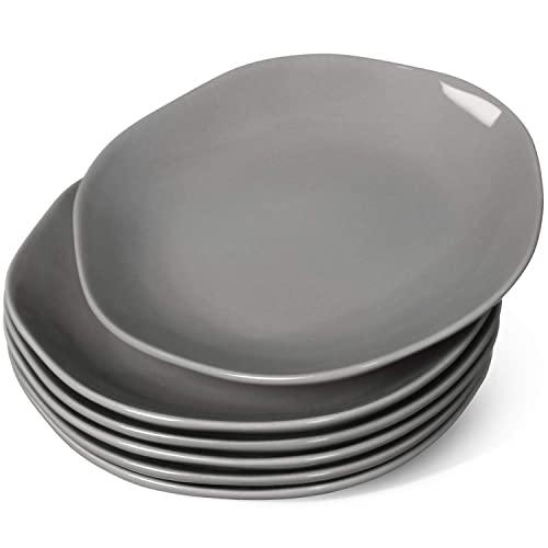 LE TAUCI Ceramic Salad Plate Set - 8 Inch for Appetizer, Dessert, Bread, Snacks - Set of 6, 16oz, Steel Gray