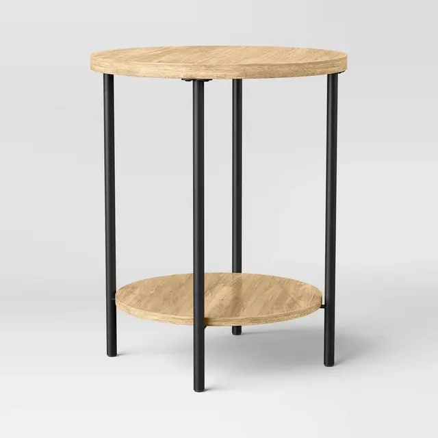 Wood and Metal Round Dorm End Table Natural Finish - Room Essentials™