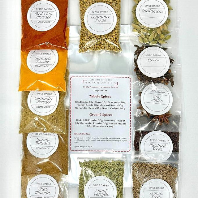 Authentic Indian Spice 12 Spice Set: Assorted Spices, Herbs, and Seasonings