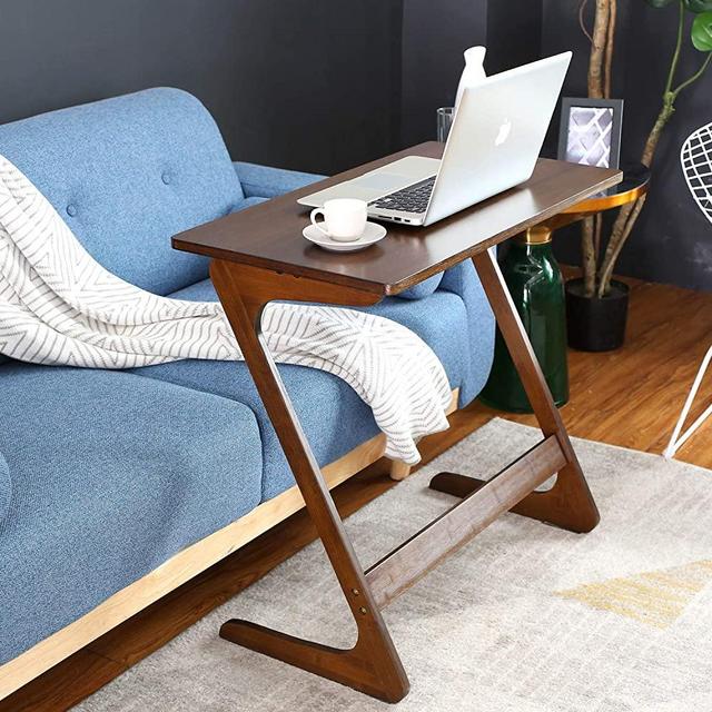 HOMFA Z-Shaped End Table TV Tray Bamboo Snack Laptop Desk Night Stand Couch Side Table Moveable Stand in Living Room for Eating Reading Working Home Office Furniture (Large)