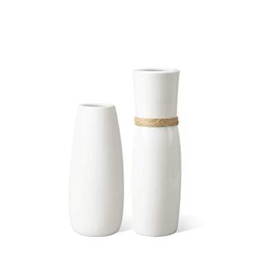 MoonLa White Ceramic Vases Flower Vase with differing Unique Rope Design for Home Décor – Set of 2