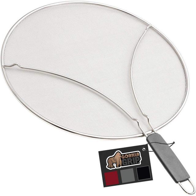 Gorilla Grip Premium Splatter Screen, 11.8 Inch, Splatter Screens for Frying Pan Shields Grease and Oil Splashes, Fine Mesh Guard Protects Stove Tops from Cooking Splatters, Gray Grip Handle