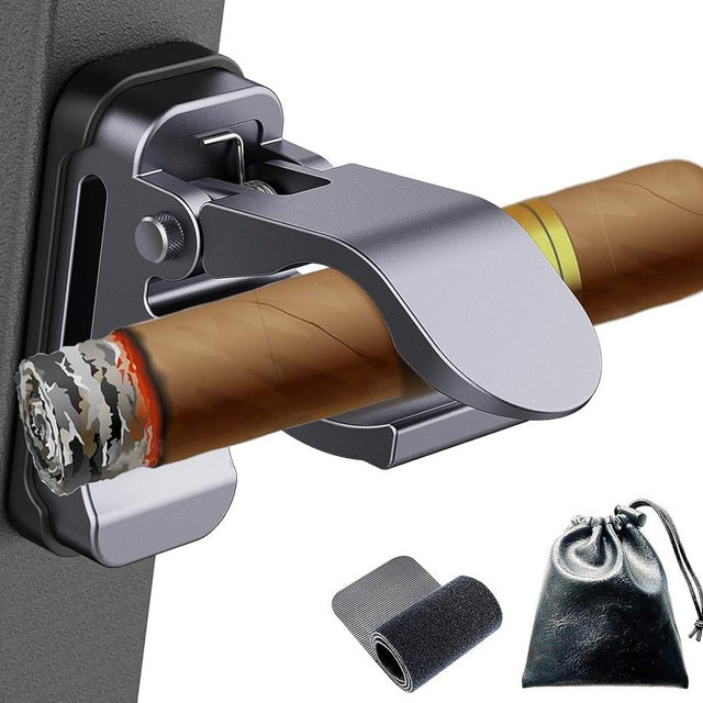Magnetic Cigar Holder for Golf Cart, Universal Cigar Clip with Strong Four Magnet and Anti-slip Silicone Back No Scratch, Loop Strap and Storage Bag Gift for Golfers (Grey)