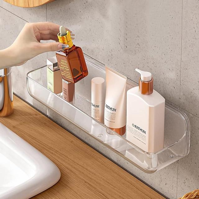 Diesisa Plastic Wall Mount Organizer, Adhesive Clear Acrylic Shelf, No Drilling Hang Walls, with Self Adhesive Tape, for Bathroom, Pantry, Kitchen, Laundry, Utility Room,7 * 3.8 * 5.5 inch