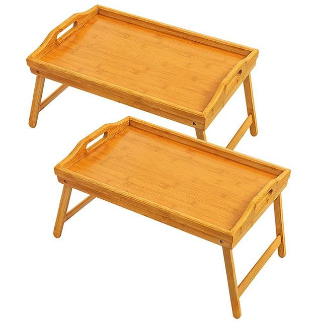 2 Pack Bed Tray Table Breakfast Trays Serving Tray Bamboo Bed Laptap with Floding Legs Handles and Phone Holders