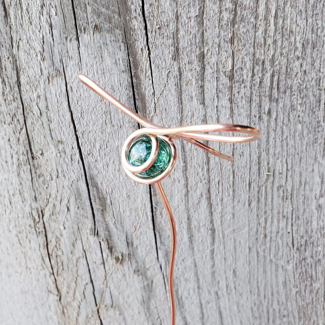 Copper dragonfly garden stakes, decorative copper plant suncatcher stake, glass garden decor, garden accessories, gardener gifts