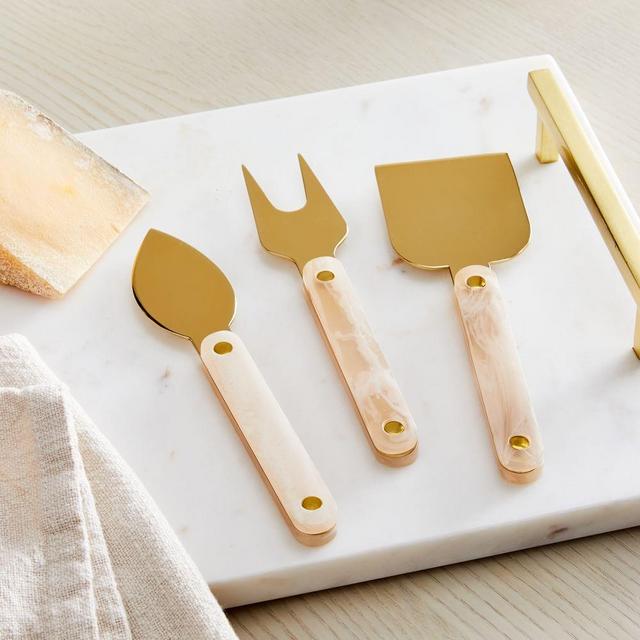 Barret Bar Tools, Cheese Knives, Set of 3, Pink Quartz, Brass