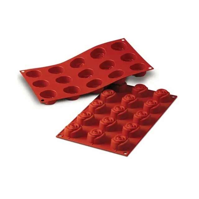 Silikomart Silicone Bakeware Rose Shaped Mold 0.78 Oz, 1.73" Dia x 1.06" High 15 Cavities