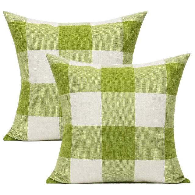 VAKADO 16x16 Set of 2 Outdoor Sage Green White Farmhouse Buffalo Plaids Decorative Throw Pillow Covers Retro Classic Check Square Cushion Cases Home Decorations for Couch Sofa Patio