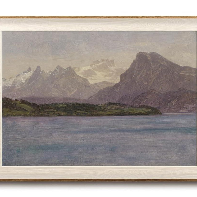 KISSFOX Framed Wall Art Vintage Wall Decor Snow Mountain Canvas Art Lake Scenery Pictures Landscape Paintings Countryside Artwork Antique Prints For Living Room Bedroom
