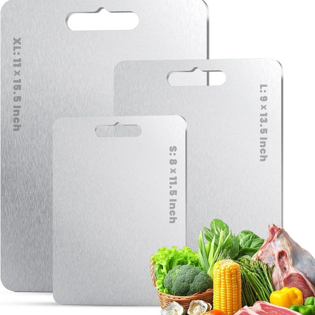Titanium Cutting Board Set of 3 (S+M+L), 100% Pure Titanium Kitchen Cutting Boards, Double-Sided Chopping & Serving Board for Meat, Vegetables & Cheese, Lightweight, Durable & Dishwasher Safe