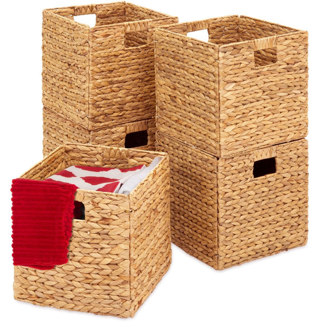 Best Choice Products 13x13in Hyacinth Storage Baskets, Set of 5 Multipurpose Collapsible Organizers - Natural