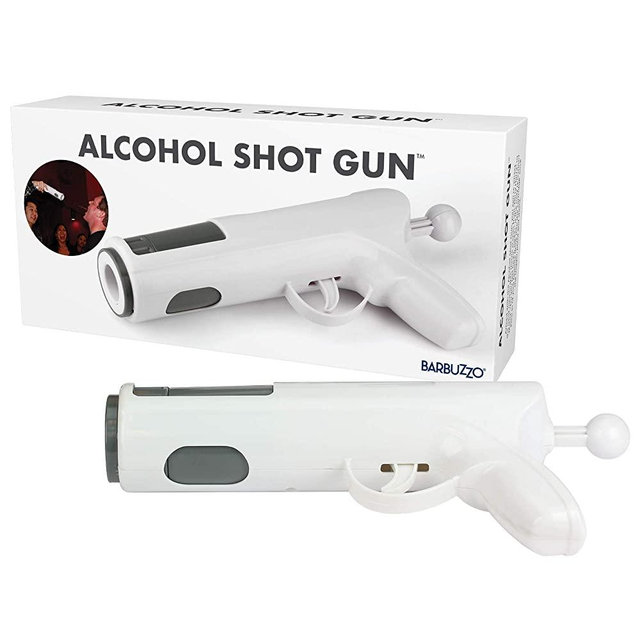 Alcohol Shot Gun - Load Your Favorite Alcohol, Aim, Shoot and Drink- Epic Shot Party Accessory - Holds Up to 1.5 Ounces- White