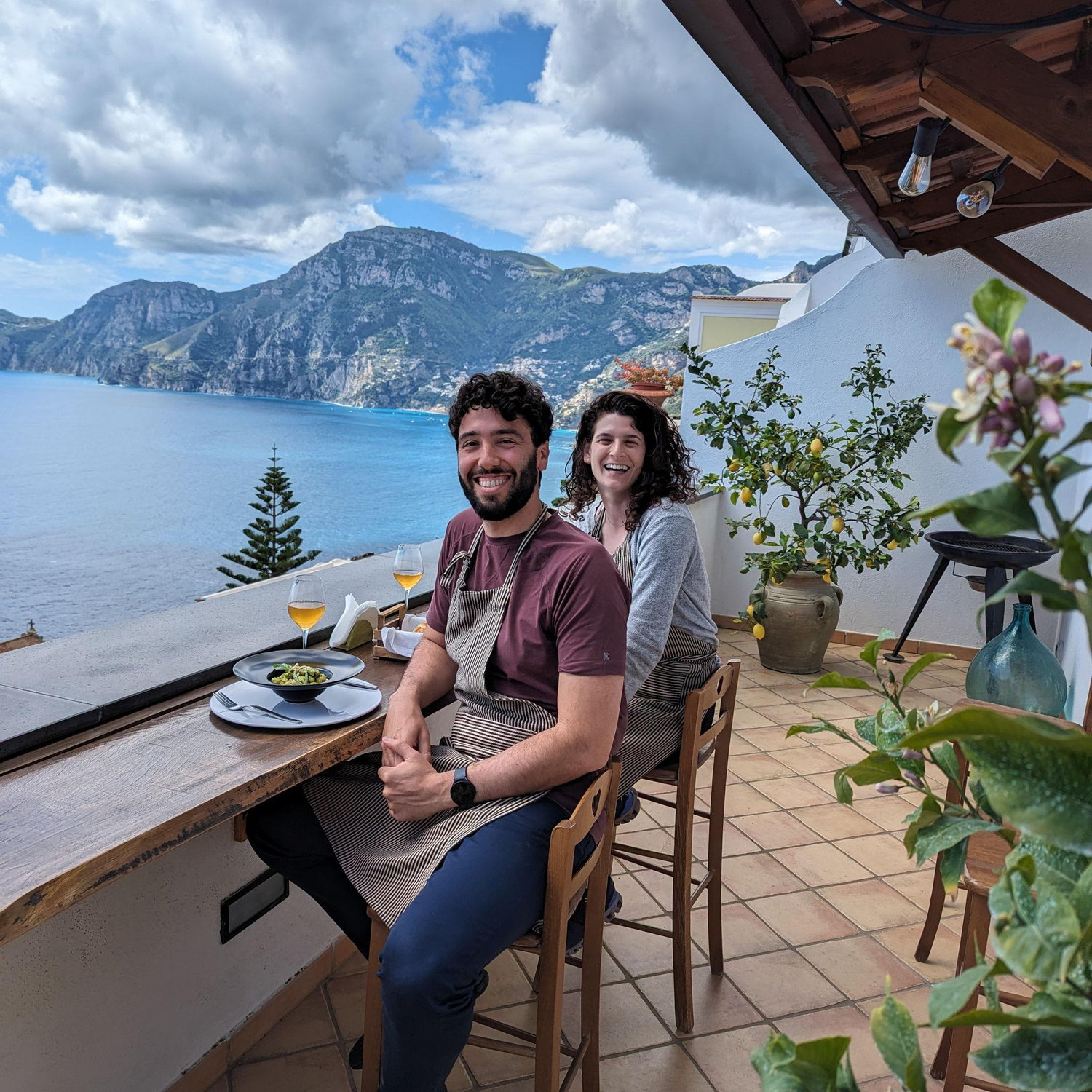 Lunch with a view of Praiano, Italy at the end of our cooking class