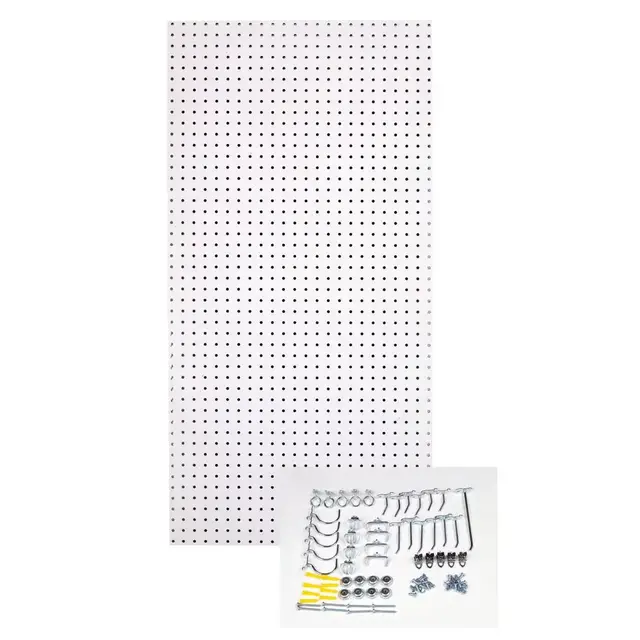 1/4 in. Custom Painted Blissful White Pegboard Wall Organizer with 36-Piece Locking Hooks