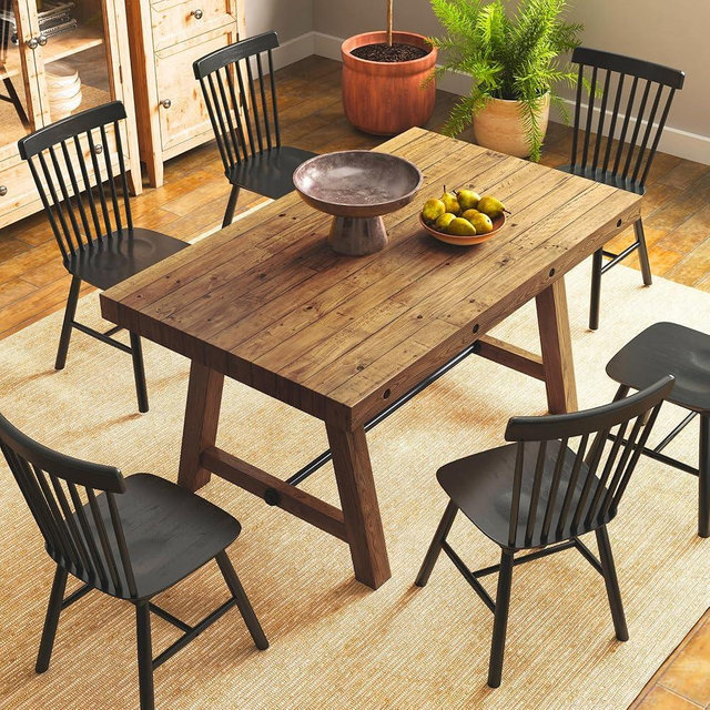Janoray 59" Dining Table for 4 6 People Pine Wood Frame Farmhouse Rectangular Kitchen Table Conference Table for Dining Room Home Office，Walnut