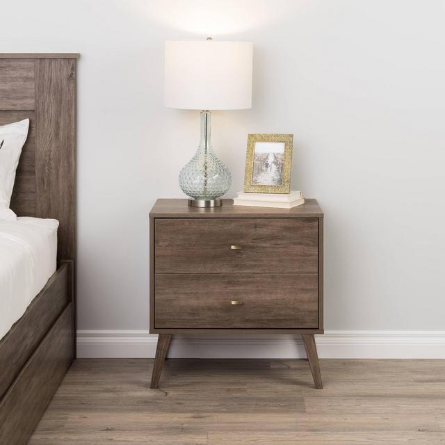 Mid Century Modern 2 Drawer Wide Nightstand Drifted Gray - Prepac