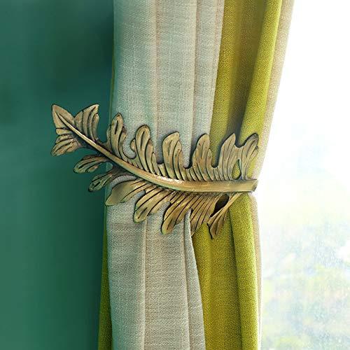 SUQ I OME 1 Pair European Antique Brass Leaf Curtain Tiebacks Curtain Holdbacks Decorative Wall Mounted Hooks Hanger for Drapes Linen Holder Window Treatment, Bronze