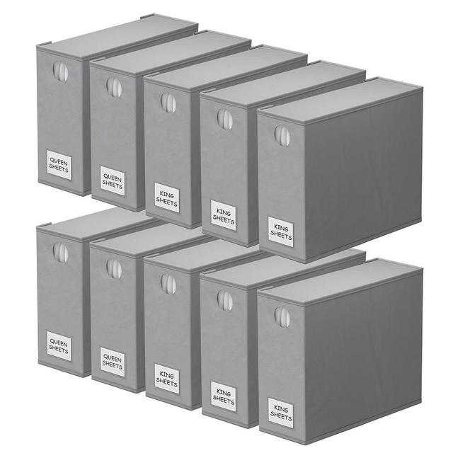 SpaceAid 10 Pack Bed Sheet Organizers and Storage, Foldable Sheet Organizer for Linen Closet, Sheets Set Folder Keeper with Window XL (Queen & King Size) Organizing Bedding Container, Gray