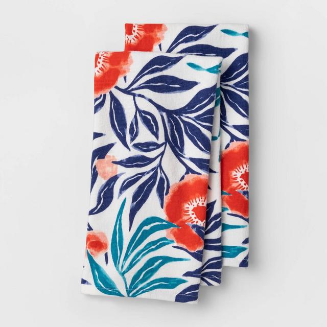 2pk Floral Flat-Woven Hand Towels Blue - Opalhouse™