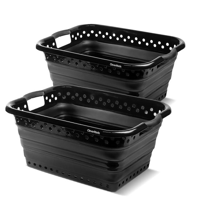 CleverMade Collapsible Laundry Basket, 39L Capacity, Foldable to 3.15 Inches, Pack of 2, Black