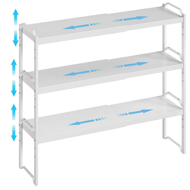 3 Pack Kitchen Cabinet Organizer Shelf, Stackable Expandable Shelves Organizers for Kitchen Cabinet Countertop Storage, Adjustable Counter Cupboard Pantry Organizer Shelf Rack Stand, Length:25.5 Inch