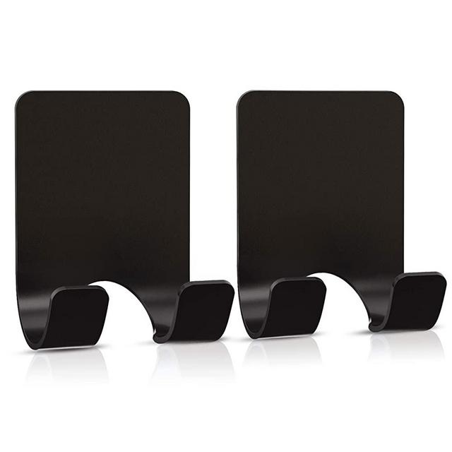 Adhesive Razor Hooks, VIS'V Black Stainless Steel Self Waterproof Adhesive Razor Holder Shower Shaver Hooks Hanger Heavy Duty Kitchen Bathroom Sticky Wall Hooks for Razor Plug Towel Loofah - 2 Packs
