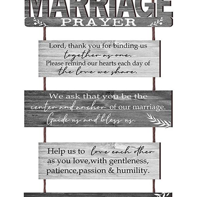 Buecasa Marriage Prayer Rustic Sign with 5pcs Panels Strung Together - Bridal Shower Gift for Couples Wife Husband - Christian Religious Inspiring Home Decor Newlywed