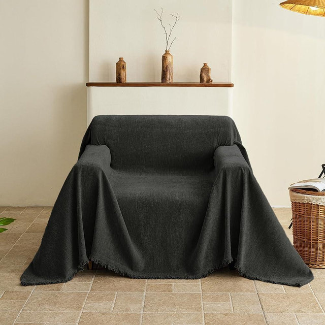 KaviKon Armchair Couch Cover for Dogs 1 Cushion, Washable Recliner Covers Sofa Protector, Oversized Single Chair Covers, Accent Chair Slipcovers, Pet Couch Cover Blanket Throws(71"x91", Charcoal Grey)