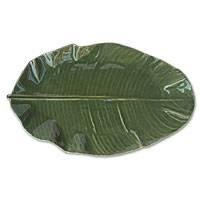 Green Stoneware Ceramic Serving Platter, "Banana Leaf"