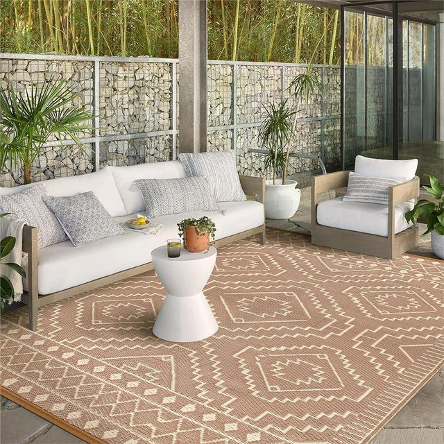 Wonnitar Outdoor Rugs 8x10 Waterproof Plastic Straw Rug, Large Outdoor Camping Rug for RV, Reversible Portable Outside Lightweight Area Rug for Backyard Balcony Beach Picnic, Beige