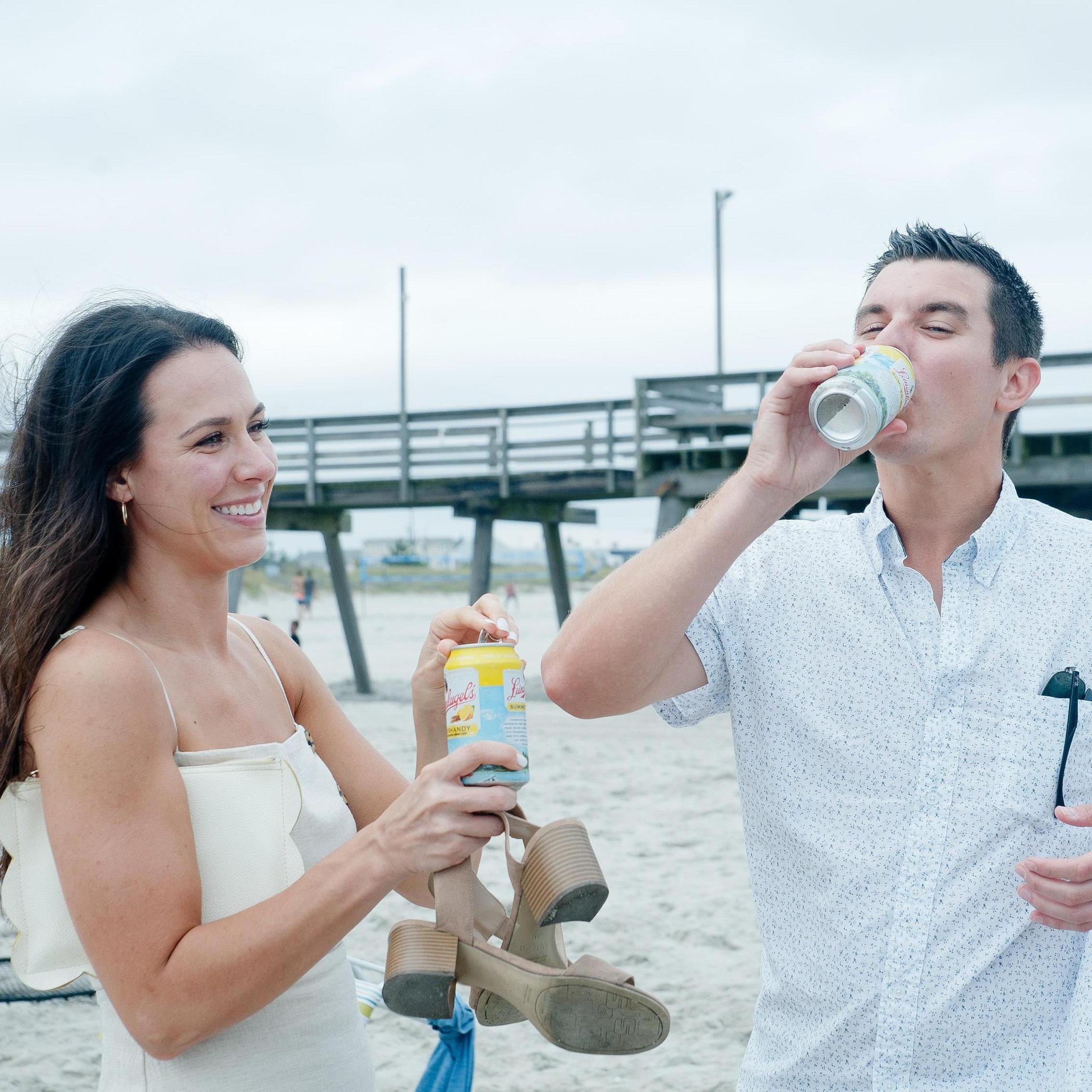 Celebratory beers from the spectators on the beach!