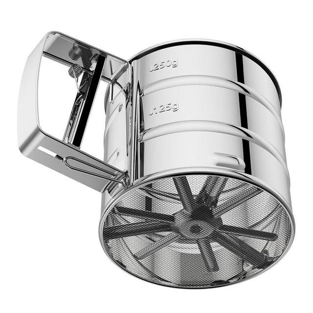 Flour Sifter 3 Cup for Baking, Crank Sifter with Professional Fine Mesh Baking Sifter Flour, One Hand Press Stainless Steel Flower Sifter, Excellent Flour Sieve Baker Dusting for Quick Sifting Omesata