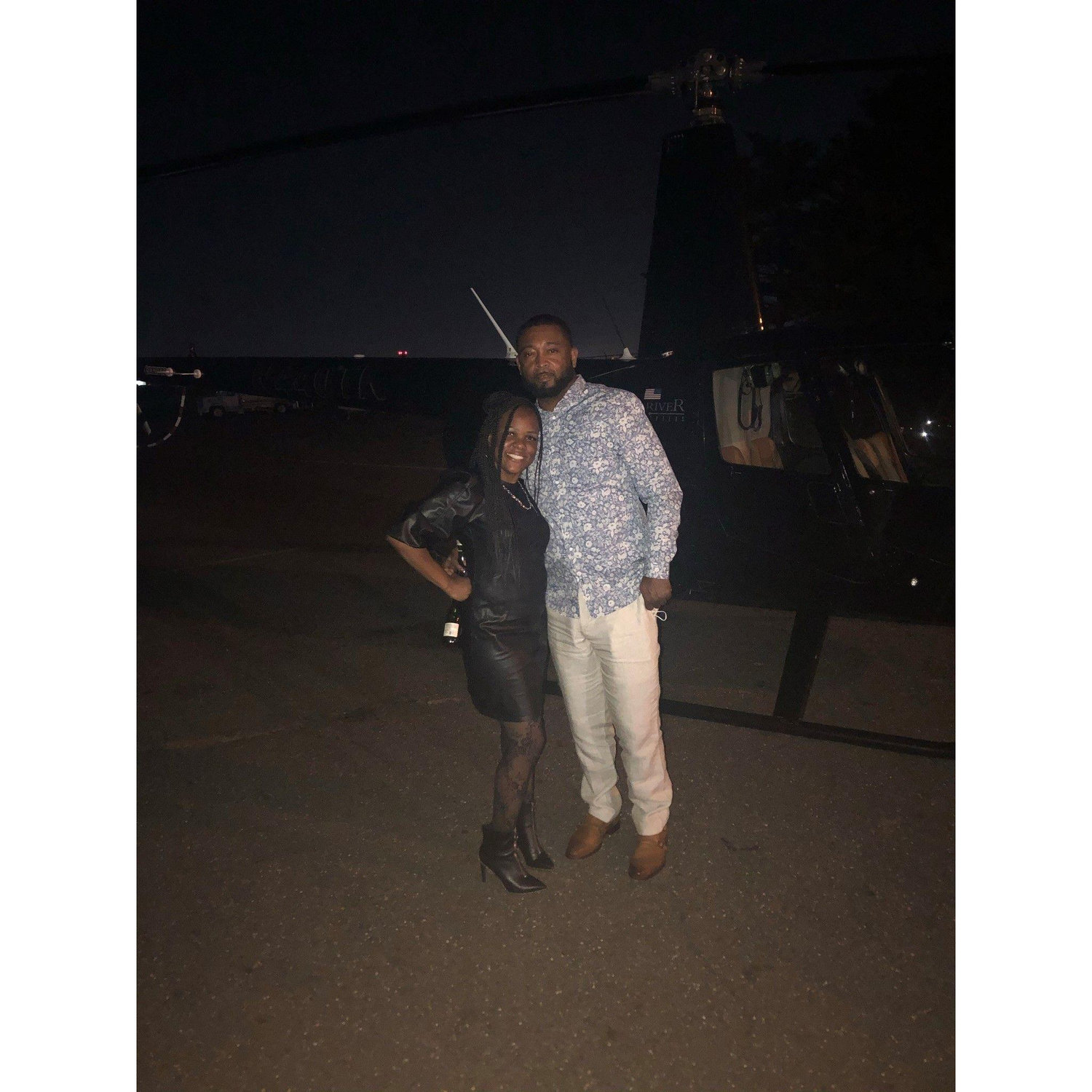When you put your fears aside to be romantic! Helicopter birthday ride for the bride.