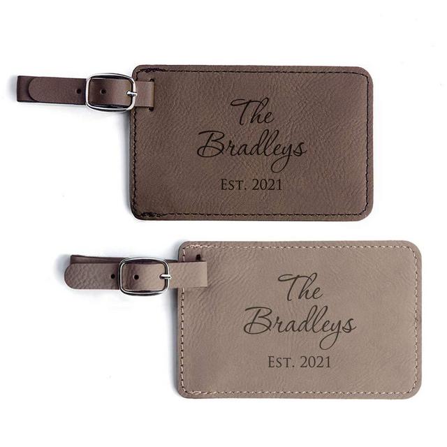 Lifetime Creations Personalized Wedding Luggage Tags Pair - Vegan Leather Wedding Bag Tags Newlyweds (Light Brown & Dark Brown)