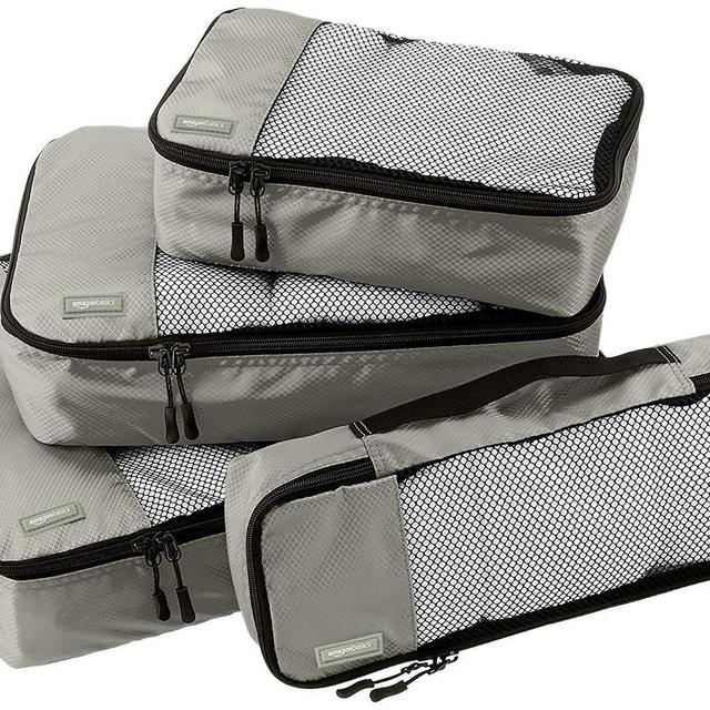 Amazon Basics 4 Piece Packing Travel Organizer Cubes Set, Grey