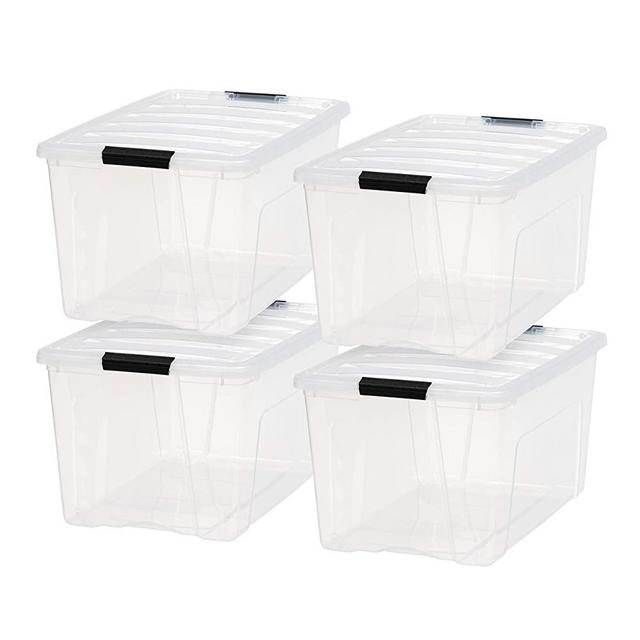 IRIS USA TB-62 Stack & Pull Box, Multi-Purpose Storage Bin, 72 Quart, Clear, Qt, 4 Count