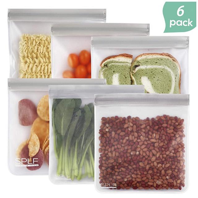 SPLF 6 Pack BPA FREE Reusable Gallon Freezer Bags, Extra Thick Reusable Ziplock Bags Leakproof Silicone and Plastic Free for Marinate Meats, Cereal, Sandwich, Snack, Travel Items, Home Organization