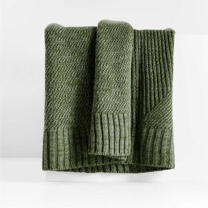 Sweater Knit 70"x55" Verte Green Throw Blanket + Reviews | Crate & Barrel