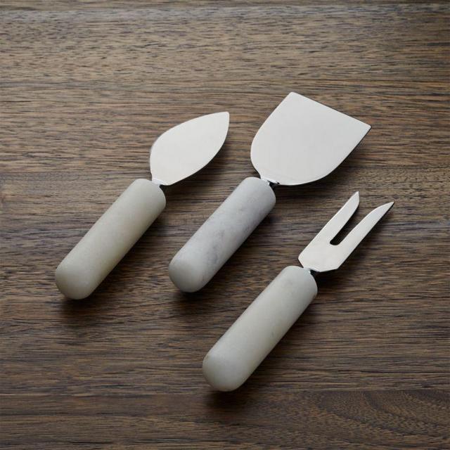 Set of 3 Marble Handle Cheese Knives
