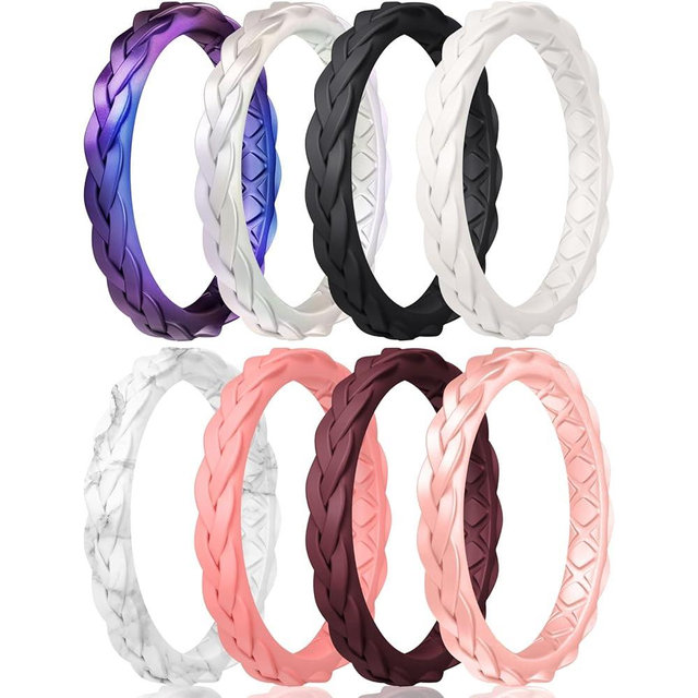 Egnaro Women’s Silicone Thin and Stackable Bridal Ring Sets, Rubber Wedding Bands, Variety Multipack With Breathable Grooves Workout Accessories