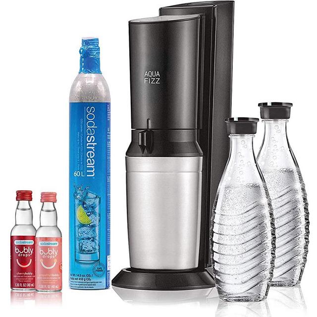 SodaStream Aqua Fizz Sparkling Water Maker Bundle (Black), with Co2, Glass Carafes, & bubly drops Flavors