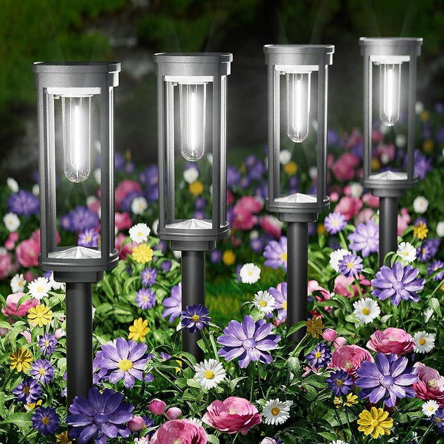 NEWMESSI Solar Outdoor Pathway Lights 8 Pack Modern Style Solar Landscape Light for Yard, Solar Walkway Driveway Lights, IP65 Waterproof, Super Brightness (Cold White)