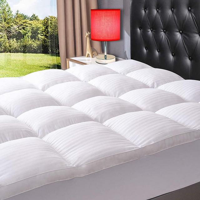 ELEMUSE King White Cooling Mattress Topper for Back Pain, Extra Thick Mattress pad Cover, Plush Soft Pillowtop with Elastic Deep Pocket, Overfilled Down Alternative Filling