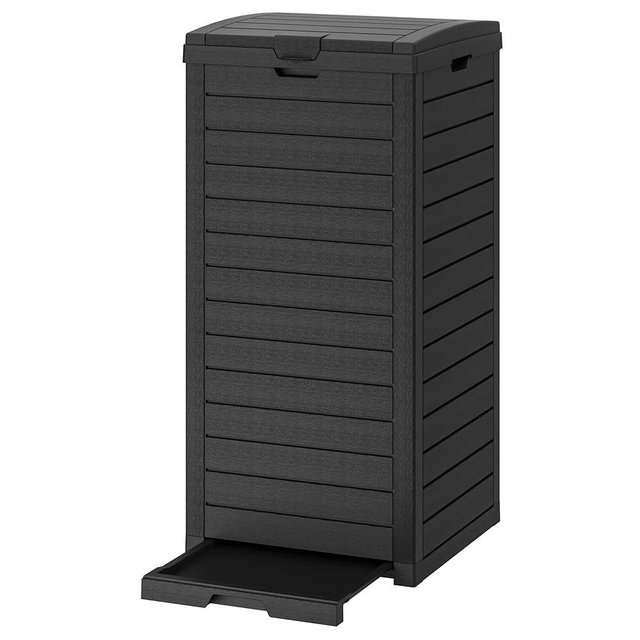 WTFGO Waterproof Outdoor Trash Can with Lid, Plastic Outdoor Garbage Can with Drip Tray, Large Trash Can Outside for Patio, Garage, Pool, Garden, Backyard & Deck, Solid Black (31 Gallon)