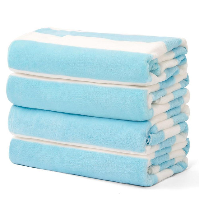 Touchat 4 Pack Cabana Stripe 250GSM Polyester Lightweight Quick-Dry Beach Towel & Blanket Combo- 30'' x 60'' Compact Travel Towel for Pool, Camping, Gym, Yoga | Ultra-Portable, Multi-Functional，Blue