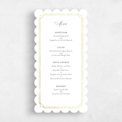 White Scalloped Wedding Menu - Vernazza Foil