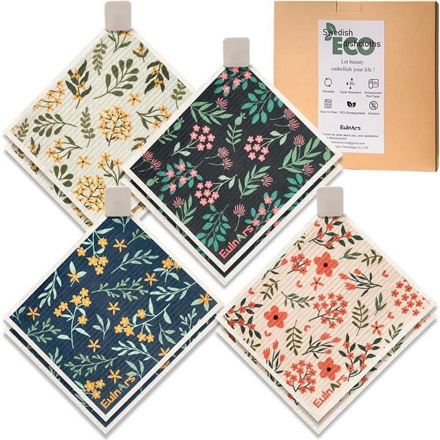 Eulnars Reusable Paper Towels, Swedish Dishcloths for Kitchen 8-Pack, Non-Scratch Swedish Dish Towels, Super Absorbent Cellulose Dish Cloths, Biodegradable, No Odor Dish Rags