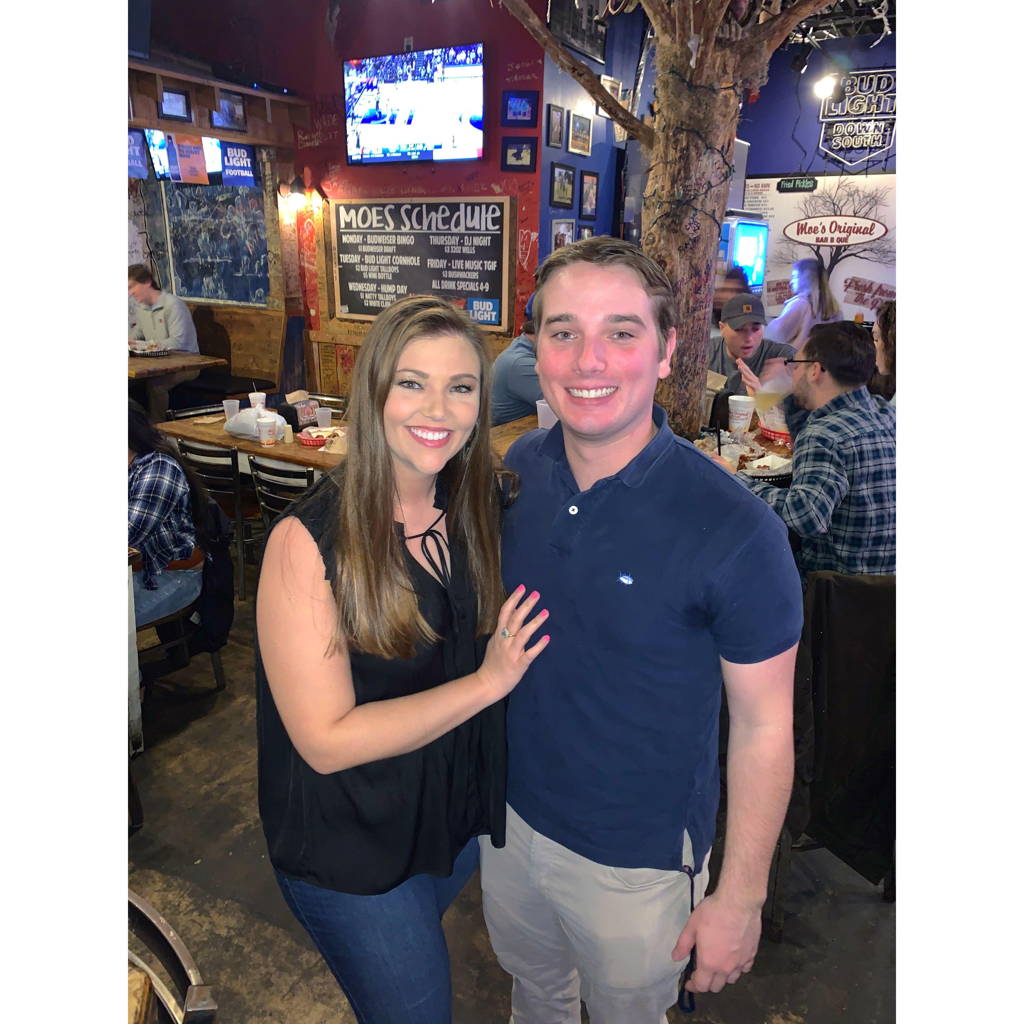 Madison's 21st birthday where Austin bought her 1st legal drink at Moe's BBQ in Auburn, AL - March 2020